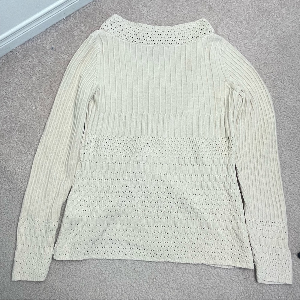 Calvin Klein Jean Women’s Large Ivory Long Sleeve Knit V Neck Top 100% cotton - Picture 4 of 9
